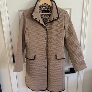 Dana Buchman Quilted Taupe Beige Long Puffer Coat with Dark Trim